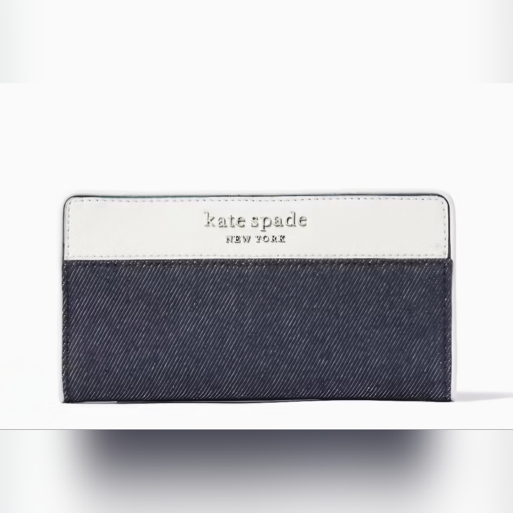 ‼️NWT - Kate Spade Cameron Denim Colorblock Large Slim Bifold Wallet♠️